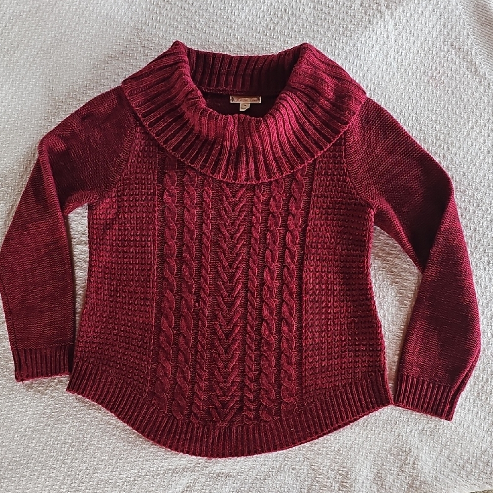It's Our Time Cable Knit Cowl Neck Sweater - Wine